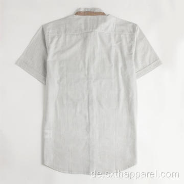 Herren-Kurzarm-Hemd mit Bandkragen und lässigem Baumwollhemd